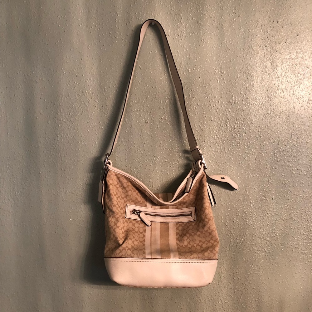 Coach Legacy Khaki Signature Glitter Stripe Purse